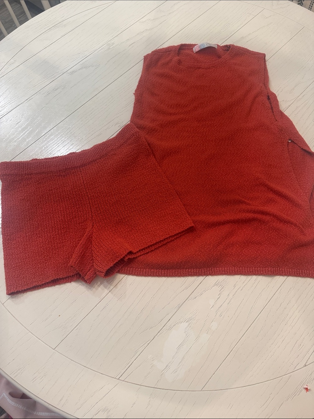 FREE PEOPLE Sleeveless Knit Tank and Matching Shorts Set in Red